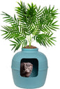 Good Pet Stuff Hidden Litter Box Planter, Decorative Cat Litter Enclosure with Carbon Filter, Artificial Plant, Easy Clean, Indoor Design, Original Round Style, Base Kit, Caribbean Blue
