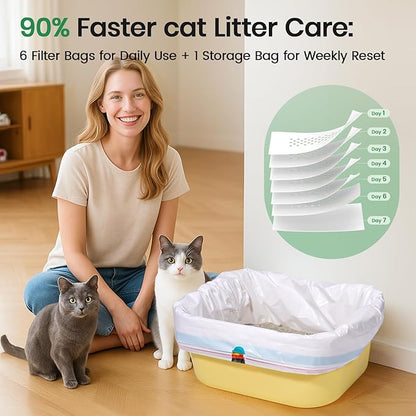 Sifting litter bags with 7-Day Litter System, Heavy Duty Thickened litter liners, 37x18 Inch (28 Pack) For Most Litter Boxes and Cat Supplies