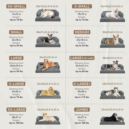 Large Dog Bed Orthopedic Washable - Beds Bolster - Extra XL XLarge Big Dogs - Memory Foam Couch Sofa - Waterproof with Removable Cover - Dark Grey Dog Bed