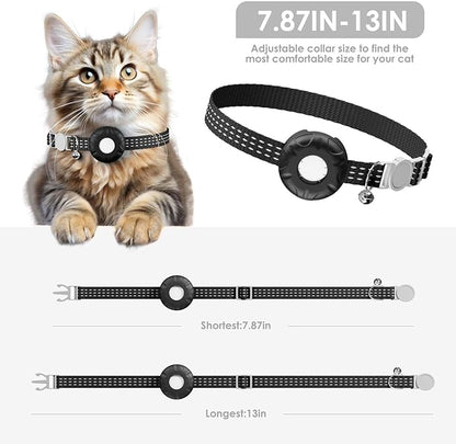 Cat Tracker, Lightweight GPS Tracker Compatible with Apple Find My App(Only iOS), Waterproof Cat Tracker Collar with Bell and Safety Elastic Buckle, No Monthly Fee Pet Trackers for Pets, Kids (Black)