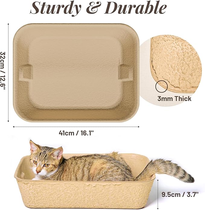 6 Pack Disposable Cat Litter Boxes, Durable Leak-Proof Cardboard Kitty Litter Trays for Temporary Use, Litter Box Liners & Travel, Ideal for Picky Cats