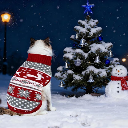 Cat Dog Christmas Sweater Pet Winter Warm Coat Pajamas Small Dog Sweaters Reindeer Snowflake Christmas Sweater for Large Cats Small Dogs (Reindeer, L)