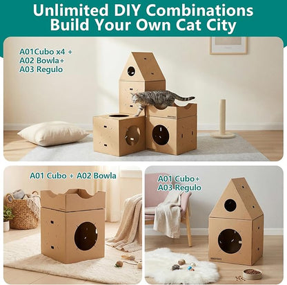 Modular Cardboard Cat Condo System, Triangle Cat Tunnel Module, Foldable Stackable DIY Cat House for Indoor Cats