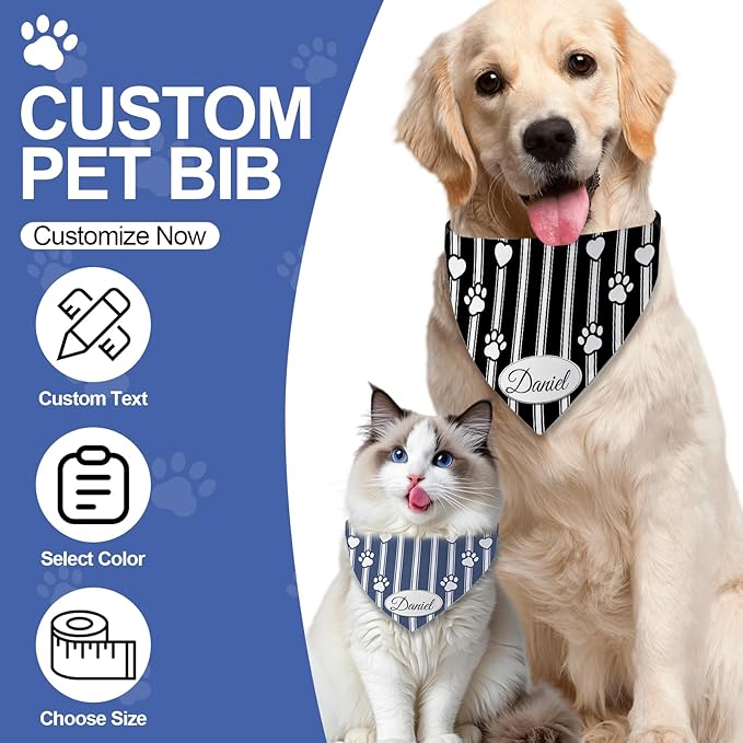 Personalized Dog Bandana Custom Name & Design, Premium Custom Dog Bandana for Small Medium Large Dogs, Soft Fabric Pet Scarf Personalized Pet Accessories Gift (Premium Elegant, Medium)