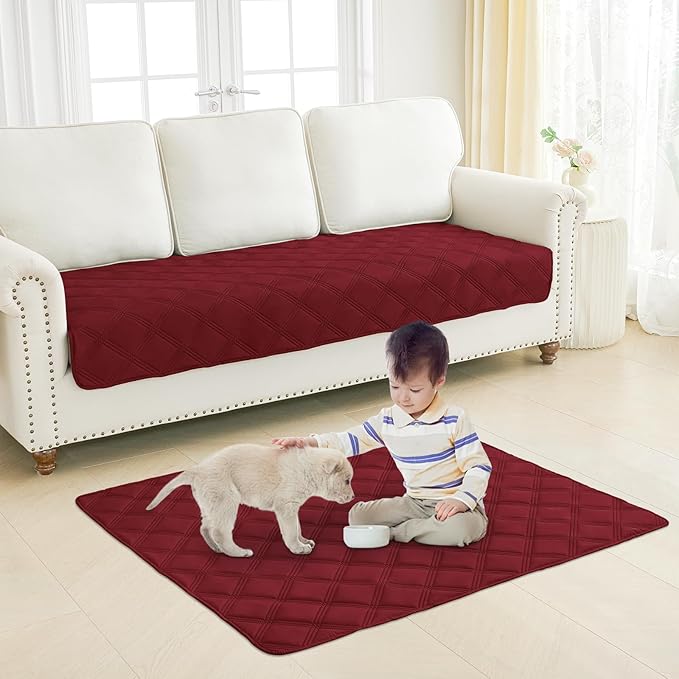 Smiry Waterproof Dog Bed Cover Blanket 30x53, Soft Reversible Pet Blanket, Washable Leakproof Cats Dogs Couch Cover for Sofa, Couch, Furniture, Wine Red/Beige