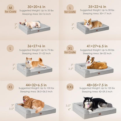 EHEYCIGA XXL Dog Bed Memory Foam, Orthopedic Giant Dog Bed Jumbo with Washable Removable Cover, Waterproof Pet Sofa Couch with Nonskid Bottom, 48x35x7.5, Grey