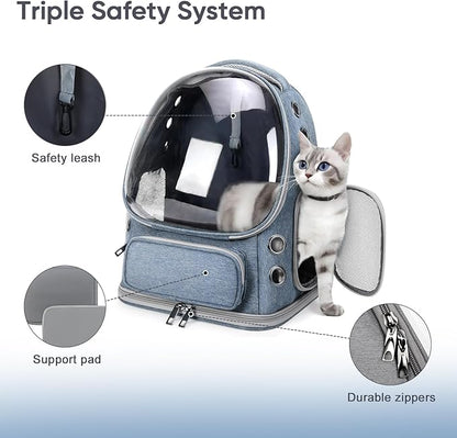Cat Backpack Carrier, Breathable Cat Bubble Backpack for Kitty & Small Dog, Large Space Cat Carrier Backpack, Foldable Airline Approved Carrier for Trip Vet Travel up to 18lbs（Blue）