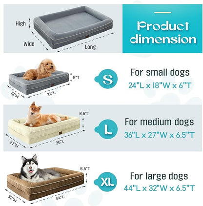Waterproof Memory Foam Dog Beds for Extra Large Dogs Non-Slip Orthopedic Dog Beds Washable Couch Pet Bed with Removable Cover (Brown, X-Large)