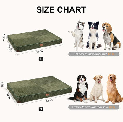 FUKUMARU Dog Bed, Thickened Corduroy Orthopedic Dog Beds with Washable Cover, XL Waterproof Dogs Bed for Crate, 28D Egg Crate Foam Support Pet Mat, Cozy Pet Bed Pad with Anti-Slip Bottom, Green