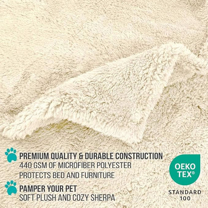 PetAmi Fluffy Waterproof Dog Blanket for Small Medium Dogs, Soft Warm Pet Sherpa Throw Pee Proof Couch Cover, Reversible Cat Puppy Bed Blanket Sofa Protector, Plush Washable Pad (Beige Cream, 29x40)