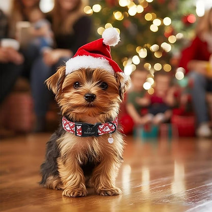 Christmas Dog Collar - Cute Red Santa Christmas Puppy Collar with Safety Buckle, Soft Adjustable Holiday Dog Collars for Small Medium Large Dogs XL