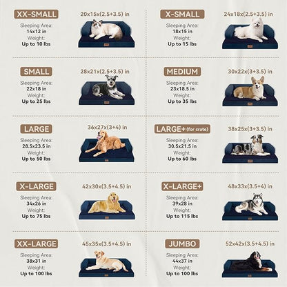 Large Dog Bed Orthopedic Washable - Waterproof with Removable Cover - Memory Foam - Beds Bolster Pet - Couch Sofa - XXL Large Big Dogs - Navy Blue Dog Bed