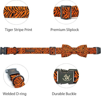Elegant little tail Dog Collar, Tiger Print Pet Collar Fashion Boy Dog Collars Durable Metal Buckle Dog Collars Cotton Pet Adjustable Dog Collars for X-Large Dogs