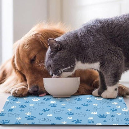 Dog Food Mat, Absorbent Water Bowl Mats Cat Pet Feeding Placemats Blue 17 * 30 inch