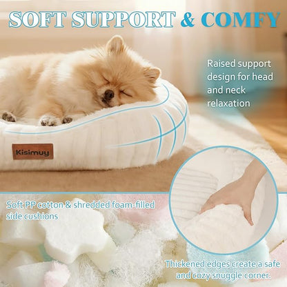 Washable Dog Bed for Medium Dogs – Soft Plush Calming Puppy Bed with Anti-Slip Bottom & Portable Handle, Orthopedic Rectangle Anti-Anxiety Pet Bed for Kennel/Crate, 30"x24"x5", Cream