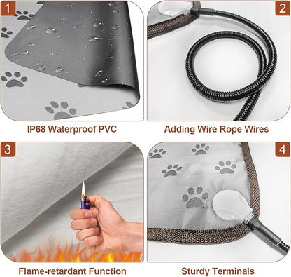 Pet Heating Pad 22x18 in with Smart Thermostat Switch and Power Line Protection Tube,Obtained MET and UL Dual Certification,Waterproof Cat Heating pad-Rose