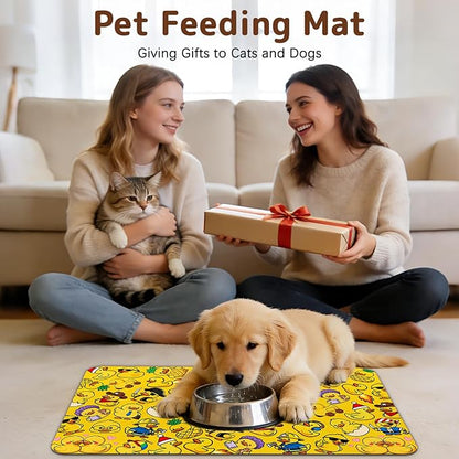 Dog Food Mat for Bowls, Absorbent Quick Dry Dog Cat Mats for Food and Water, Non-Slip Backing Pet Mat Pet Supplies - Duck Pattern
