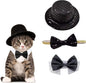 Christmas Pet Party Jazz Hat and Blingbling Bow Tie Breakaway Collar Set, Adjustable Headband for Kitten Puppy Small Dogs Cats (Black-3pcs)