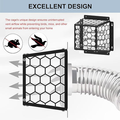 Universal Dryer & Exhaust Vent Bird Guard Heavy Duty Steel Animal Proof Cover for 3-4" Vents, Fits Dryer/Bathroom/Kitchen Fans, 7"x7"x5" Easy Install