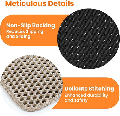 Cat Litter Mat, 24x18 Inches Large Double Layer Honeycomb Cat Litter Trapping Mat, Non Slip Waterproof Urine Proof Cat Litter Box Mat for Floor, Kitty Litter Rug, Cat Supplies, Beige