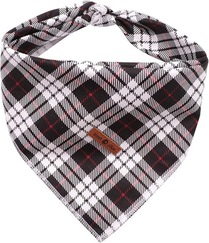 Lionet Paws Dog Bandana Washable Cotton Handkerchief Scarf Triangle Bandana for Small Medium Large Dogs Black Grid