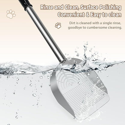 Cat Litter Scoop Deep Shovel, Detachable Long Handle Litter Scooper, Metal Cat Litter Scoop, Stainless Steel Cat Litter Scoop, Kitten Pooper Lifter, Kitty Metal Scooper with Holder Strip Hole