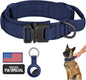 DAGANXI Tactical Dog Collar, Adjustable Military Training Nylon Dog Collar with Control Handle and Heavy Metal Buckle for Medium and Large Dogs, with Patches and Airtags Case (Midnight Blue, M)