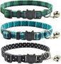 Breakaway cat Collars with Bell, Set of 3, Durable & Safe Cute Kitten Collars Safety Adjustable Kitty Collar for Cat Puppy 7.5-11in (Green,Cyan,Black)