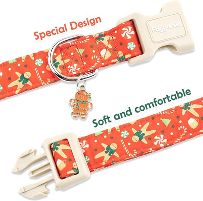 Faygarsle Christmas Dog Collar, Red Gingerbread Pattern, Plastic Buckle with Metal D-Ring, Holiday Pet Accessory, for Small Medium Large Dogs S