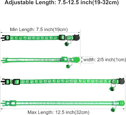 2 Pack Cat Collars - Reflective, Breakaway Design with Bells, Adjustable from 7.5 to 12.5 Inches, Ideal Kitten Collar for Both Girls & Boys (Light Green)