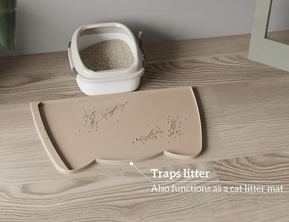 OHMO Dog Food Mat(Beige, 24 * 15'') w/Residue Collection Pocket Silicone Pet Feeding Mat for Floor High Edges Anti Spills Waterproof Cat Water Bowl Tray, Easy Clean Placemat