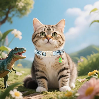 ARING PET 2 Pack Cat Collar-Cute Kitty Collars with Bell & Pendant, Adjustable Dinosaur&Baseball Kitten Collars with Safety Buckle for Girl and Boy Pets