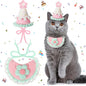 Sanwuta 2 Pcs Cat Birthday Party Supplies, Knit Cat Hat Kitten Birthday Bib Knit Bandana Pet Party Costume Headwear Accessories for Puppy Kitten Small Dogs Animals(Pink)
