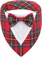ADOGGYGO Christmas Dog Tuxedo Bandana, Red Plaid Pet Chritstmas Collar with Bowtie, Adjustable Christmas Costume for Small Dogs Pets (S)
