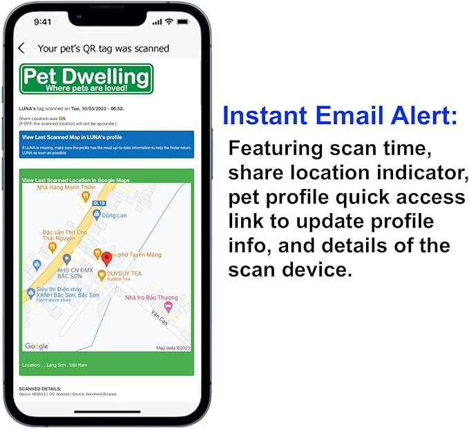 Pet Dwelling QR Code Pet ID Tag – Smart Dog & Cat ID Tags for Pet Safety, Free Personalized Online Profile, Instant Scan Alerts, AI Insights (Lux Black Paw)