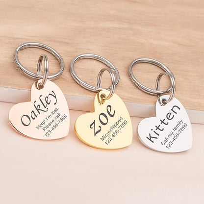 Anavia Personalized Pet ID Tags, Stainless Steel Glossy Laser Engraved Dog Cat Collar Name Tags, Multiple Colors Shapes Sizes (Tilted Heart, Regular)