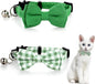 2 Pcs Bowtie Cat Collar with Bell Breakaway Cat Collars Cute Boy Kitten Collar Adjustable Small Puppy Safety Collar Solid Color Plaid Pet Collar (Green)