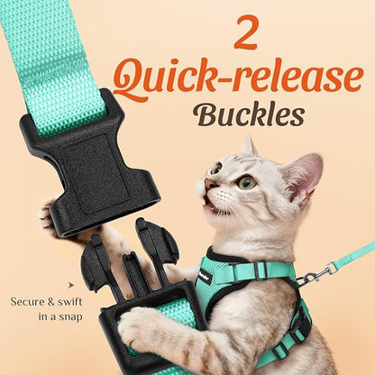 Dooradar Cat Harness and Leash Set, Escape Proof Safe Adjustable Kitten Vest Harnesses for Walking, Easy Control Soft Breathable Mesh Jacket with Reflective Strips for Cats, Green, XS
