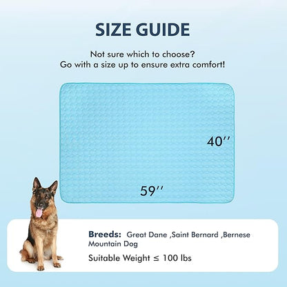 MICROCOSMOS Summer Cooling Mat & Sleeping Pad- Water Absorption Top, Materials Safe, Easy Carry, EZ Clean. Keep Cooling for Pets, Kids and Adults.(Blue, 59" x 40")