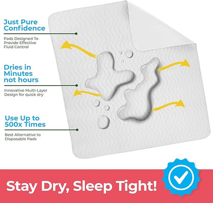 Utopia Bedding Washable Underpads 34" x 36" (Pack of 4), Waterproof Reusable Heavy Absorbency Incontinence Bed Pads for Adults, Kids, Elderly and Pets, Bedwetting Pads for Sofa and Couch (White)