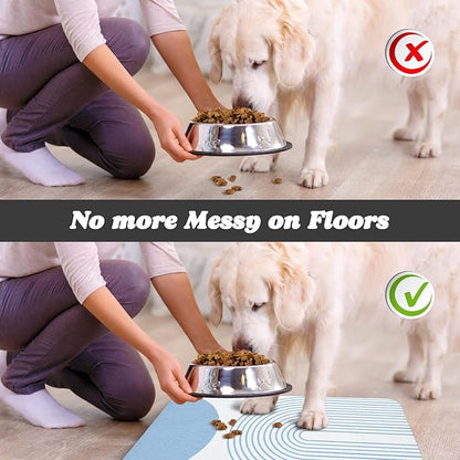 Dog Food Mats for Floors Waterproof, Cat Water Bowl Mats Pet Feeding Absorbent Mat Placemats for Food and Water Blue Bohemia 24 * 32 inch