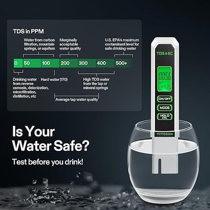 VIVOSUN Digital pH and TDS Meter Kits, 0.01pH High Accuracy Pen Type pH Meter ± 2% Readout Accuracy 3-in-1 TDS EC Temperature Meter for Hydroponics, Pool and Aquarium, Black White, UL Certified