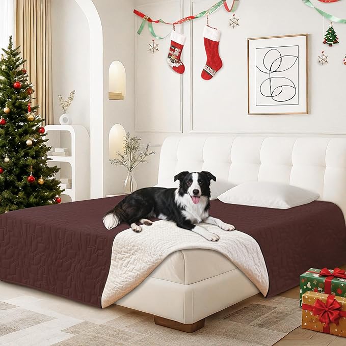 Waterproof Dog Bed Cover Pet Blanket, Soft Couch Cover for Dogs Washable, Non-Slip Dog Blanket Protect Furniture Couch Sofa Car for Puppy Large Dogs Cat (82x102 Inch, Coffee)