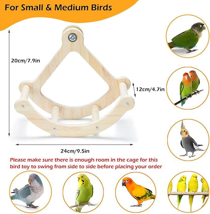 Bird Perch Toy, Interactive Rocking Parakeet Toys and Perches, Wooden Exercise Wheel Cockatiel Toys, Intelligence Puzzle Birds Enrichment Toy for Parrot, Bird Cage Accessories Perch for Budgies Conure