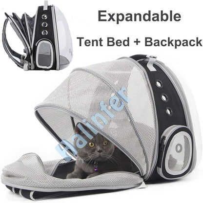 Back Expandable Cat Backpack Carrier, Fit up to 12 lbs, Space Capsule Bubble Window Pet Carrier Backpack to Carry and Transport Cat Bunny Small Puppy