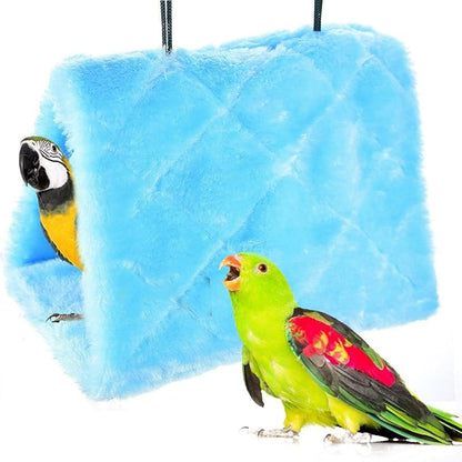 MOACC Winter Warm Bird Nest House Shed Hut Hanging Hammock Finch Cage Plush Fluffy Birds Hut Hideaway for Hamster Parrot Macaw Budgies Eclectus Parakeet Cockatiels Cockatoo Lovebird (M, Blue)