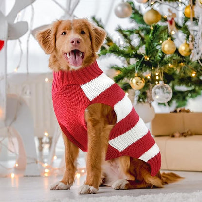 Dog Christmas Sweater Cute Striped Reindeer Xmas Pet Clothes Holiday Puppy Cat Costume New Year Gifts for Small Medium Large Dogs Jumpers (XXL, Red White Stripe Reindeer)