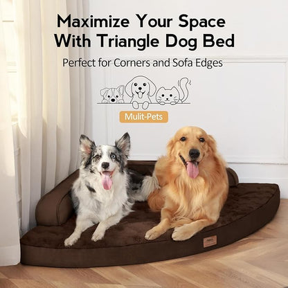 Large Orthopedic Dog Bed with Sides Big Dog Beds with Removable Washable Cover Non-Slip Waterproof Pet Bed for Medium Large Dogs - Brown L