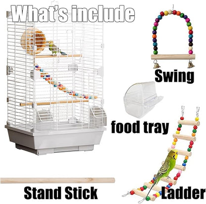 Basic Bird Cage, 24.8inch Parrot Cage (24.8" x 14.6" x 11"),Bird Cage with Ladder, Horizontal Bar, 2 Feeders, and Swing