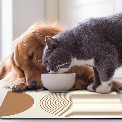 Dog Food Mats for Floors Waterproof, Cat Water Bowl Mats Pet Feeding Absorbent Mat Placemats for Food and Water Beige Bohemia 17 * 30 inch